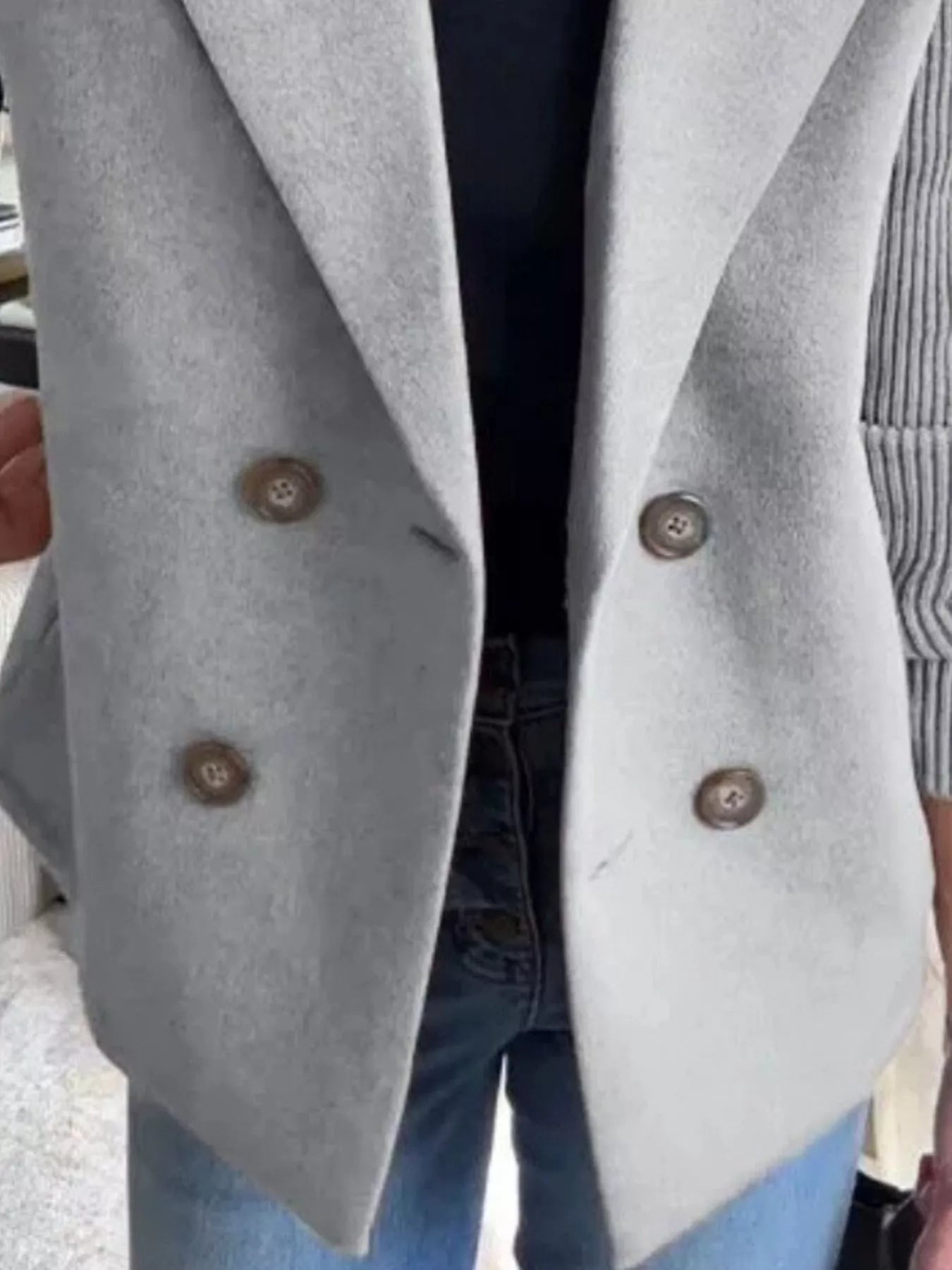 Full Size Knitted Sleeve Wool Blend Double-Breasted Blazer Plus Size