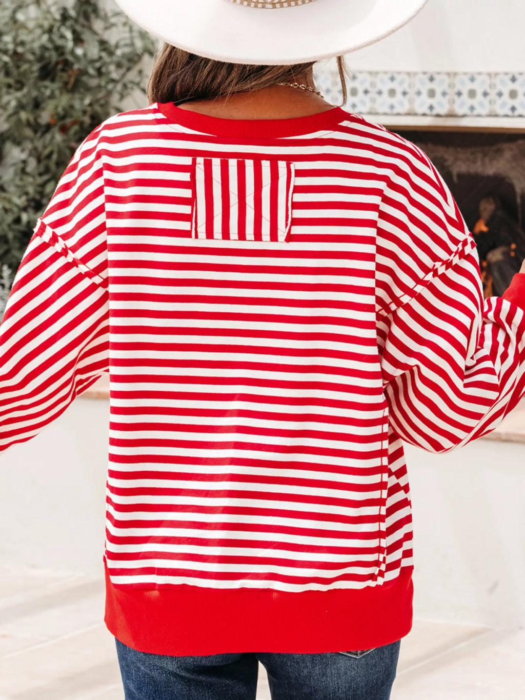 Stripe Christmas Nutcracker Sequin Patched Drop Shoulder Top