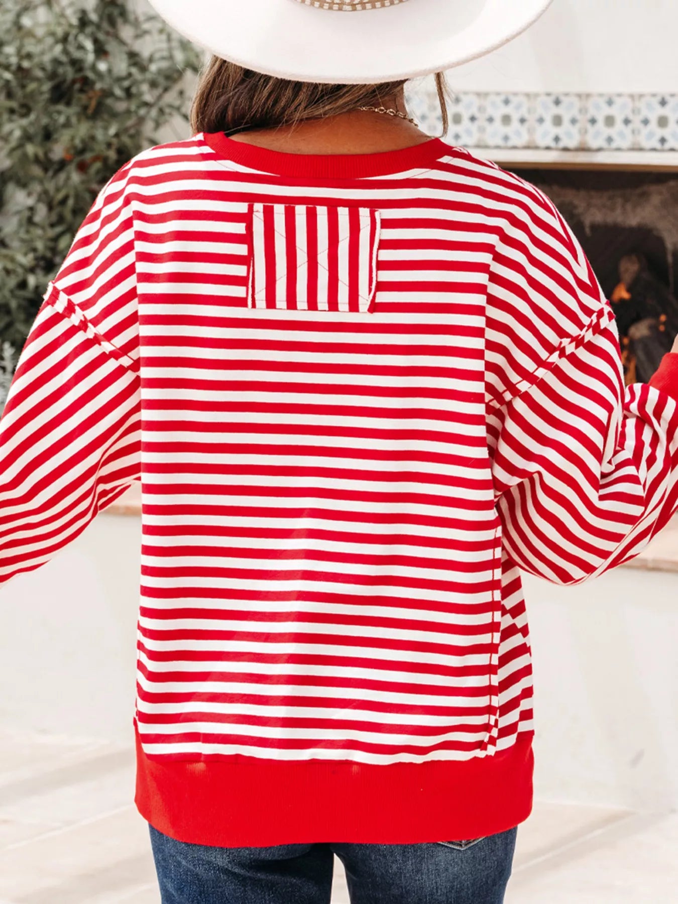 Stripe Christmas Nutcracker Sequin Patched Drop Shoulder Top
