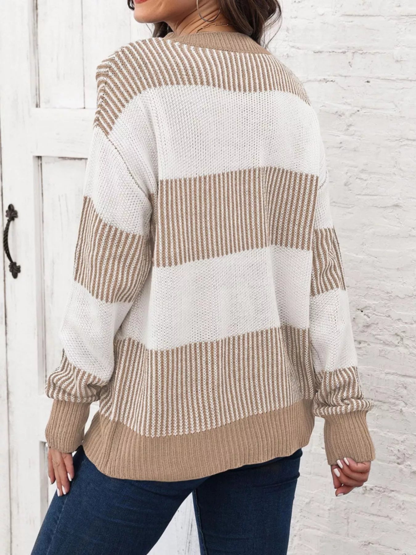 Full Size Color Block Dropped Shoulder Sweater Plus Size
