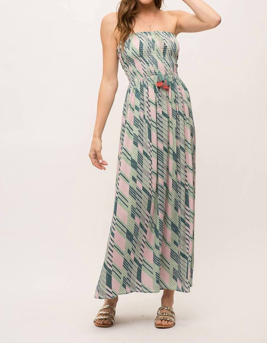 Mystree - Palm Tree Vibes Strapless Maxi Dress