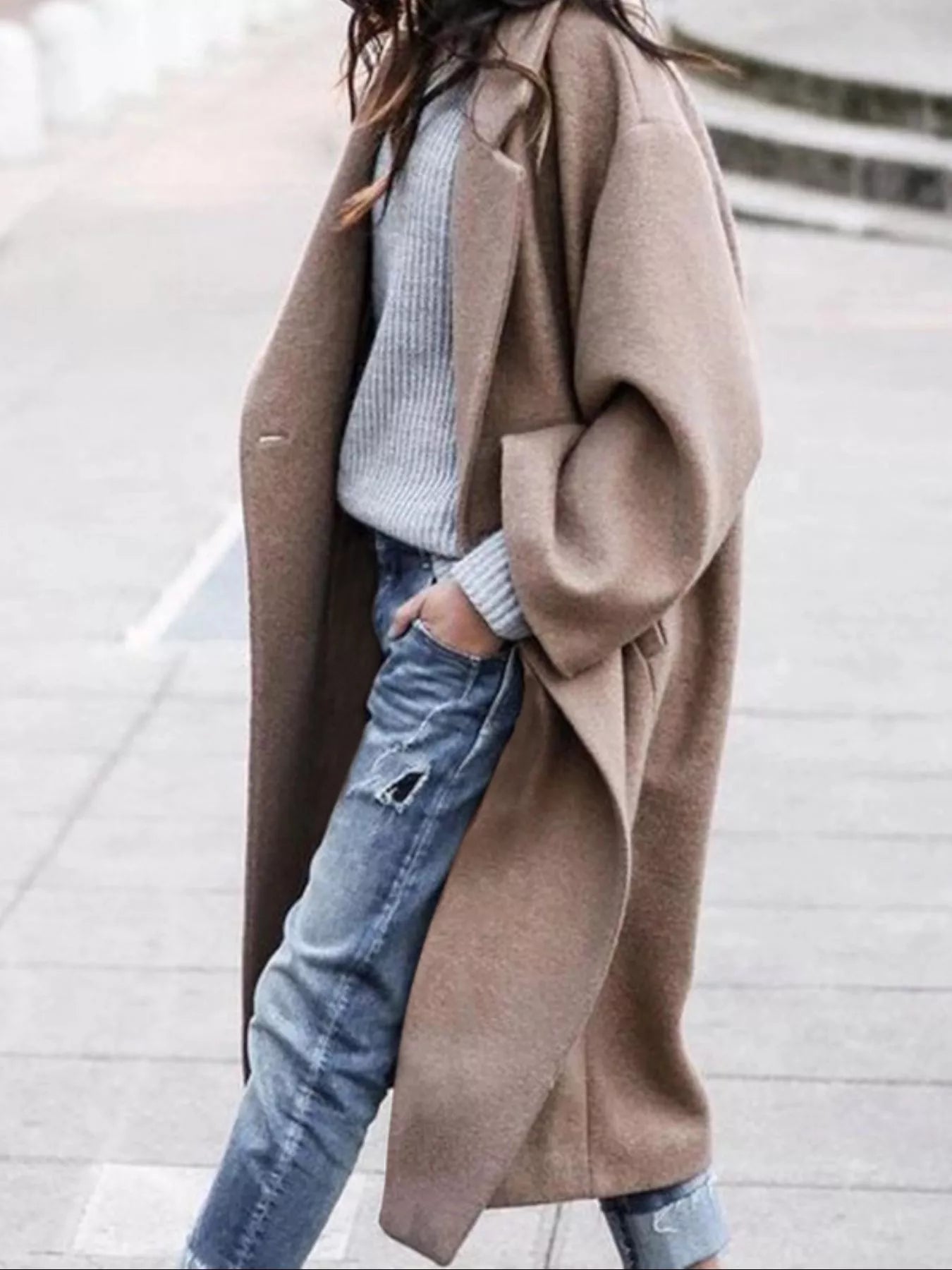 Full Size Wool Blend Longline Overcoat Plus Size