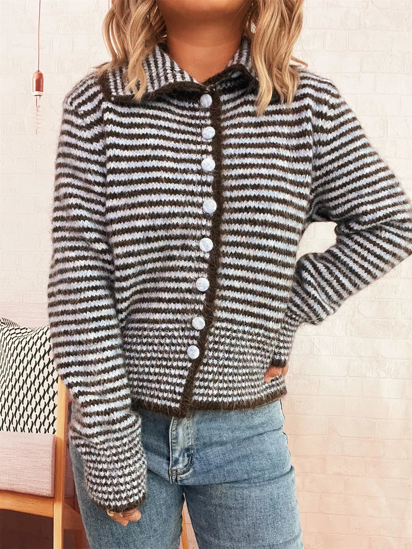 Striped Button-Up Long Sleeve Cardigan