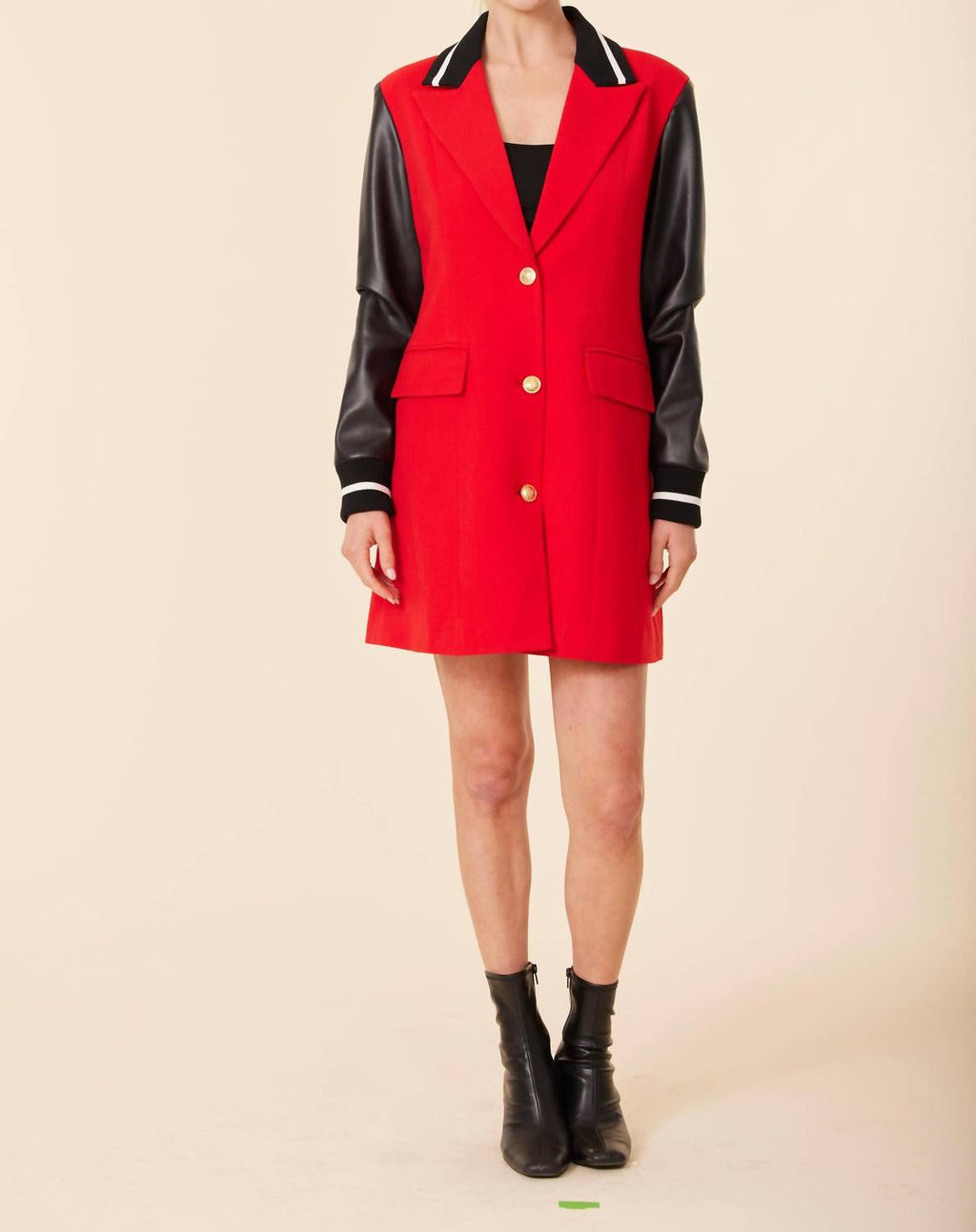 Dolce Cabo - Vegan Leather Sleeve Varsity Dress Jacket