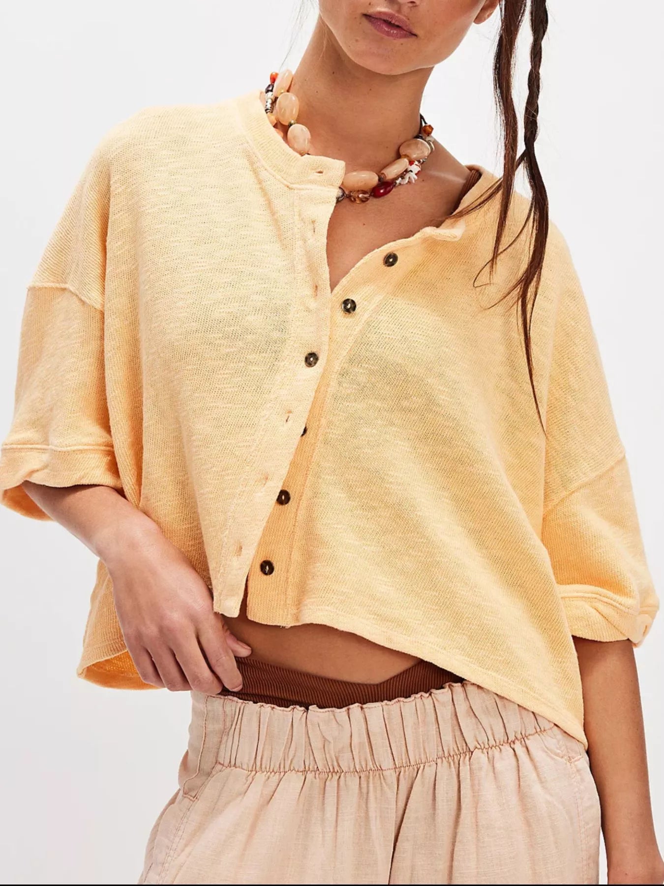 Button-Front Half Sleeve Cardigan