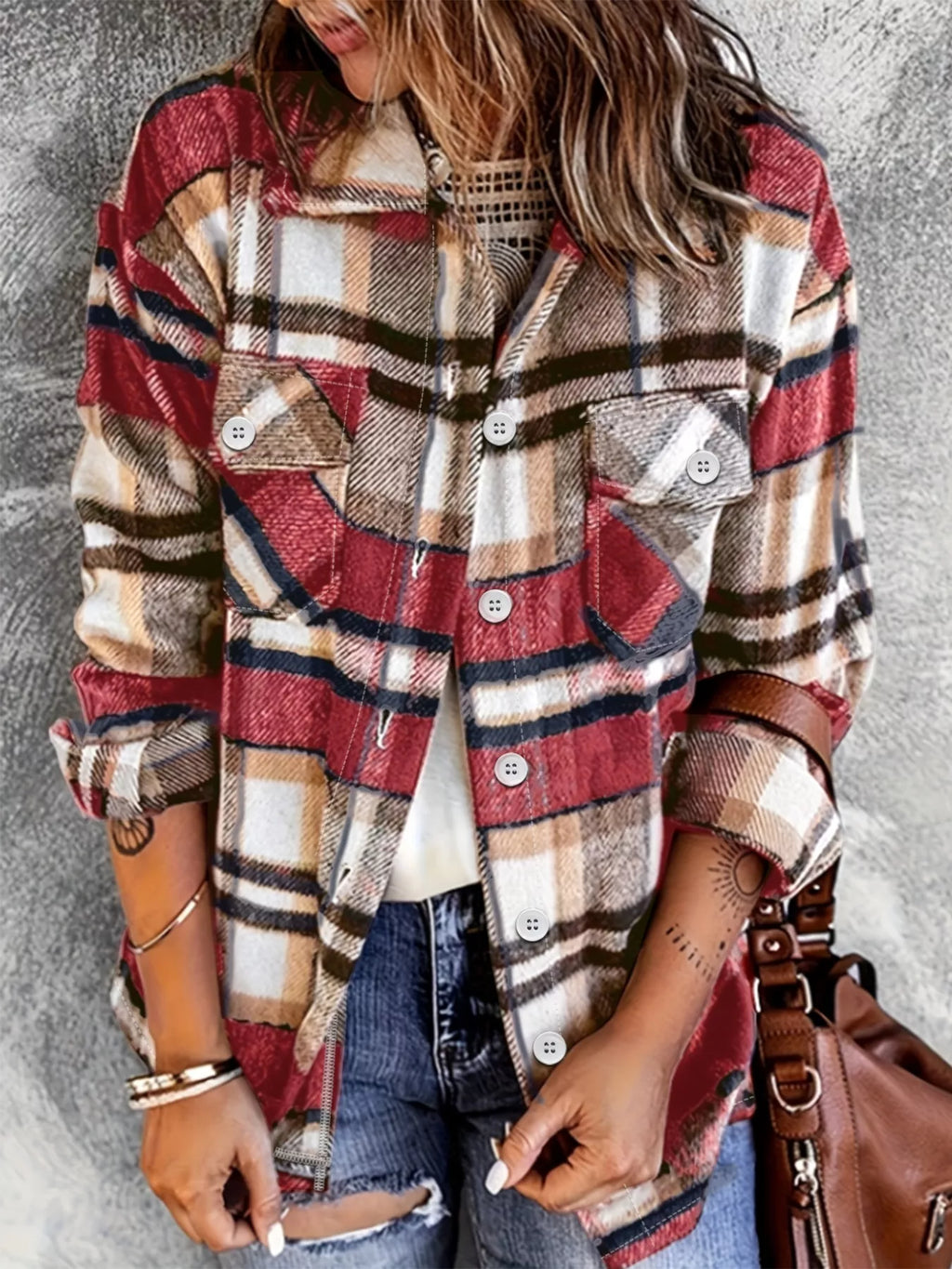 Casual Plaid Button-Down Shacket