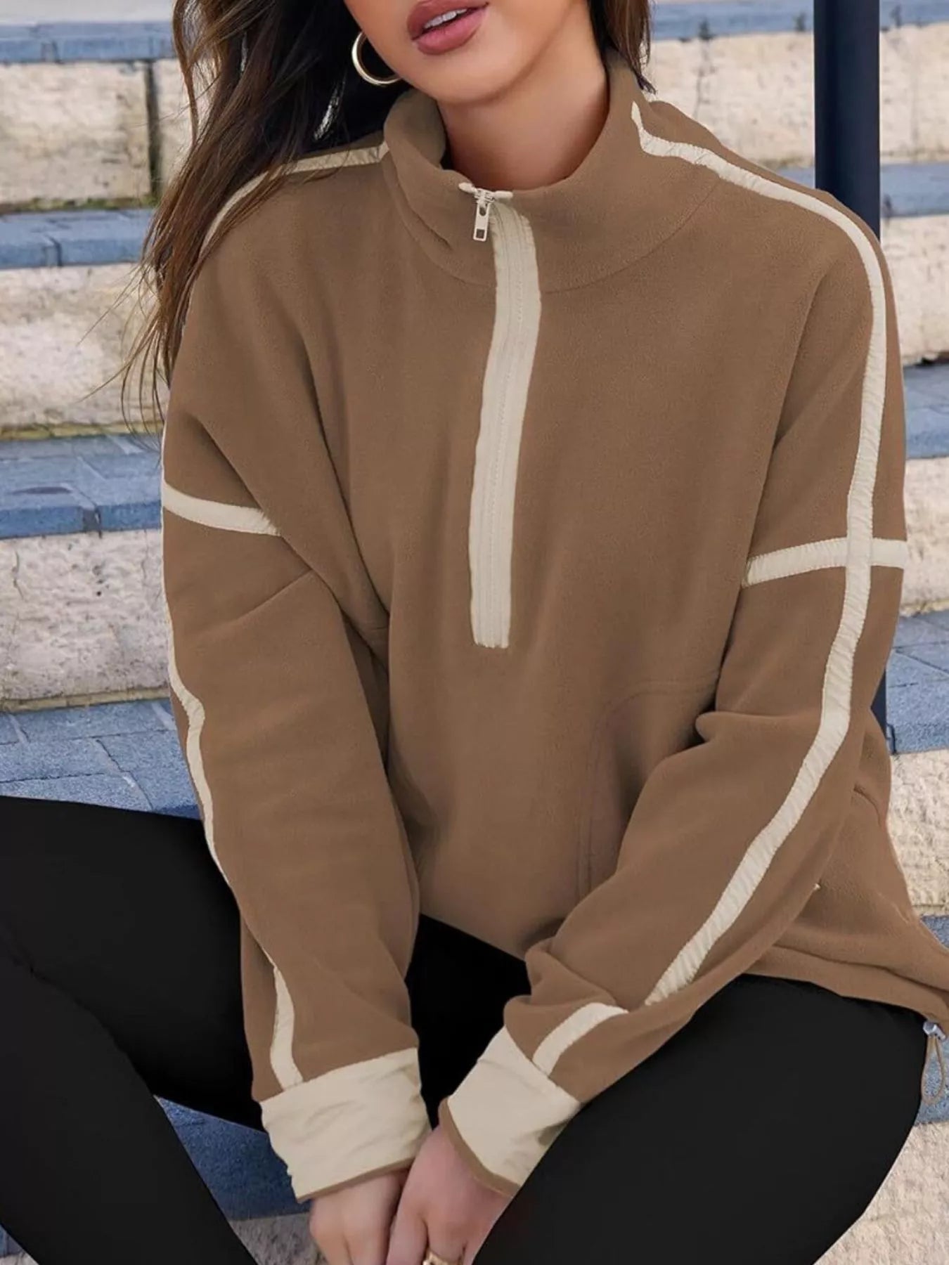 Half Zip Dropped Shoulder Sweatshirt