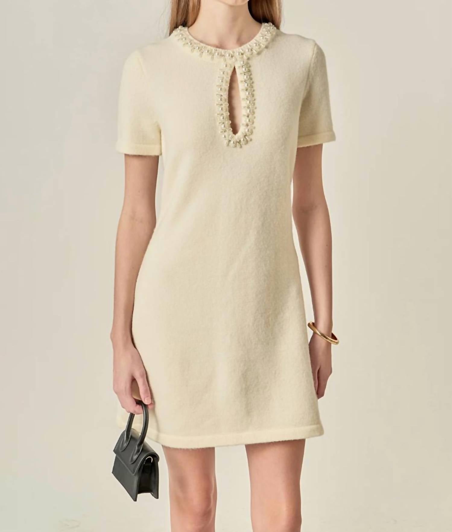 English Factory - Women's The Pearl Embellished Knit Mini Dress