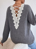 Lace-Trimmed Back V-Neck Sweater